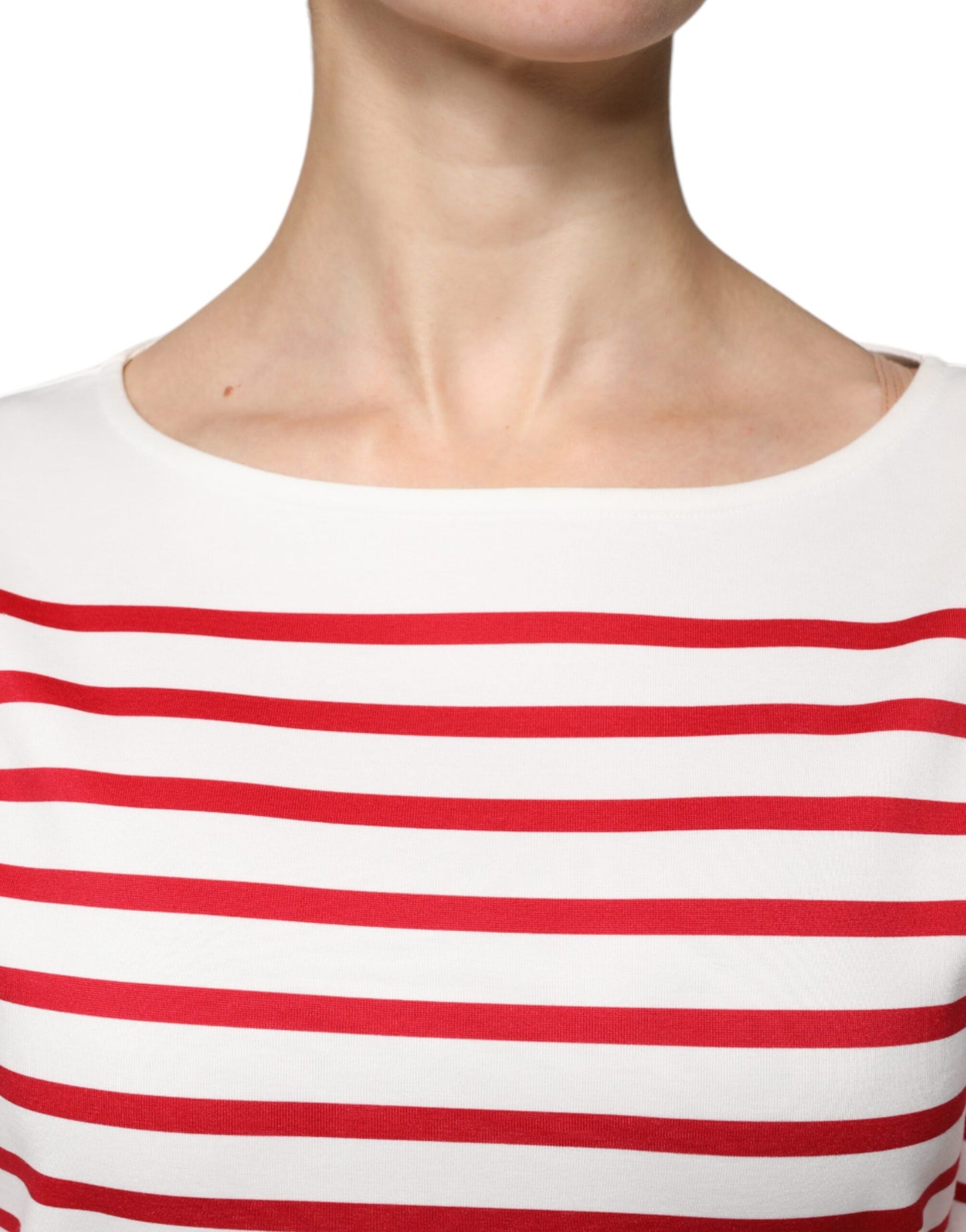 Dolce & Gabbana Weiß-rot gestreiftes Baumwoll-Top mit langen Ärmeln