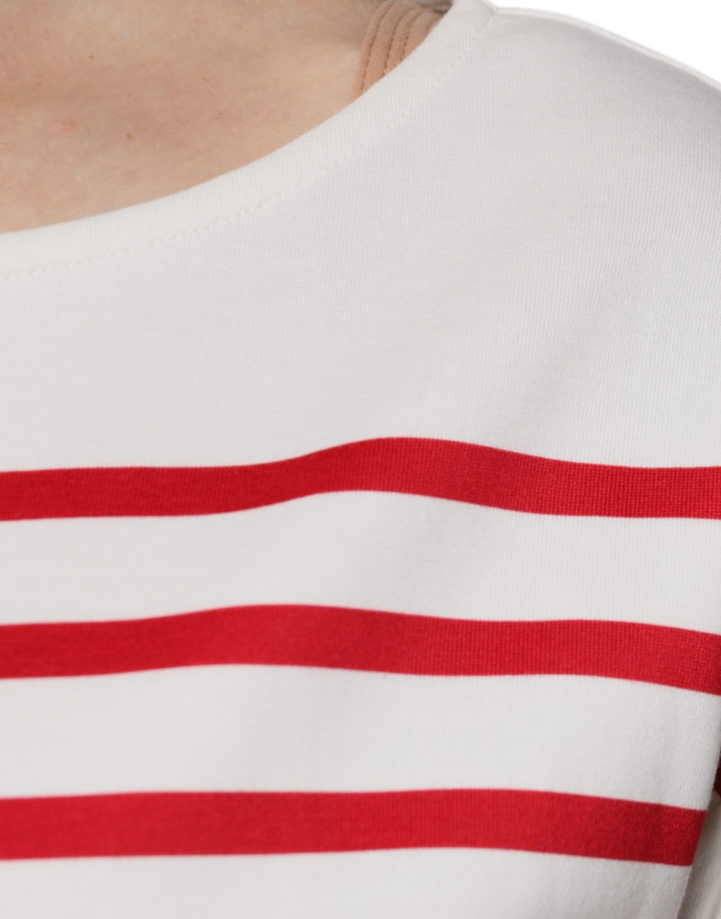 Dolce & Gabbana Weiß-rot gestreiftes Baumwoll-Top mit langen Ärmeln