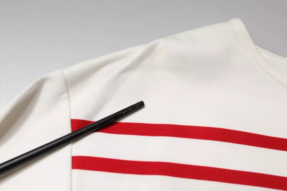 Dolce & Gabbana Weiß-rot gestreiftes Baumwoll-Top mit langen Ärmeln
