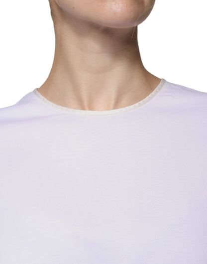 Dolce & Gabbana Weißes Baumwoll-Seiden-Rundhals-Wickelblusen-Top