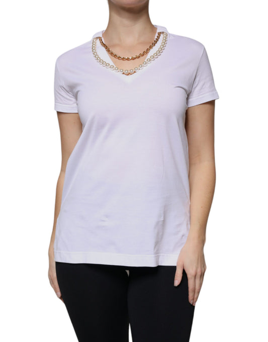 Dolce & Gabbana Weißes Baumwollketten-T-Shirt mit kurzen Ärmeln
