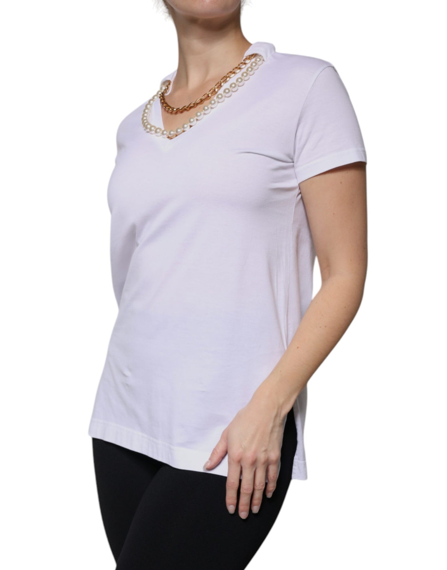 Dolce & Gabbana Weißes Baumwollketten-T-Shirt mit kurzen Ärmeln
