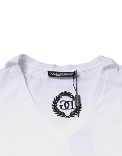 Dolce & Gabbana Weißes Baumwollketten-T-Shirt mit kurzen Ärmeln
