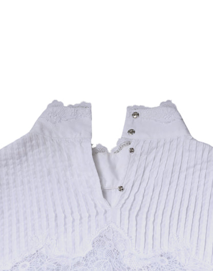 Dolce & Gabbana Weißes Rollkragenblusentop mit Spitzenbesatz aus Baumwolle