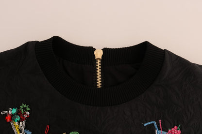 Dolce & Gabbana Schwarzer Brokat Cocktail Kristall Pullover