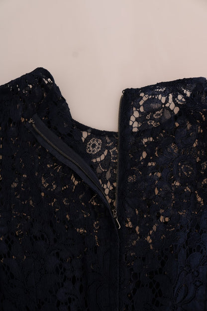 Dolce & Gabbana Blaues Taormina Etuikleid aus geblümter Spitze