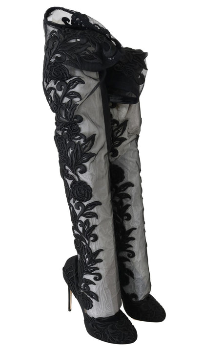Dolce & Gabbana Schwarze floral bestickte Socken Stiefel