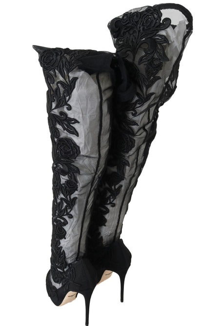 Dolce & Gabbana Schwarze floral bestickte Socken Stiefel