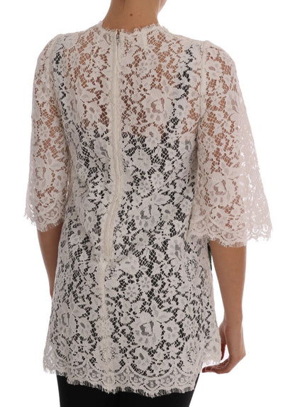 Dolce & Gabbana Weiße Bluse aus kristallbesetzter Spitze