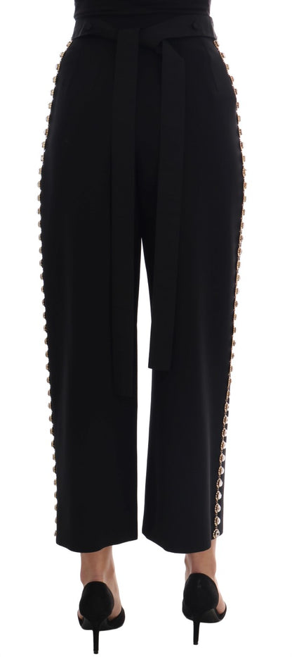 Dolce & Gabbana Schwarze Stretch-Kristallhose aus Wolle