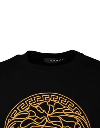 Versace Schwarzer Pullover mit Medusa-Stickerei und Rundhalsausschnitt