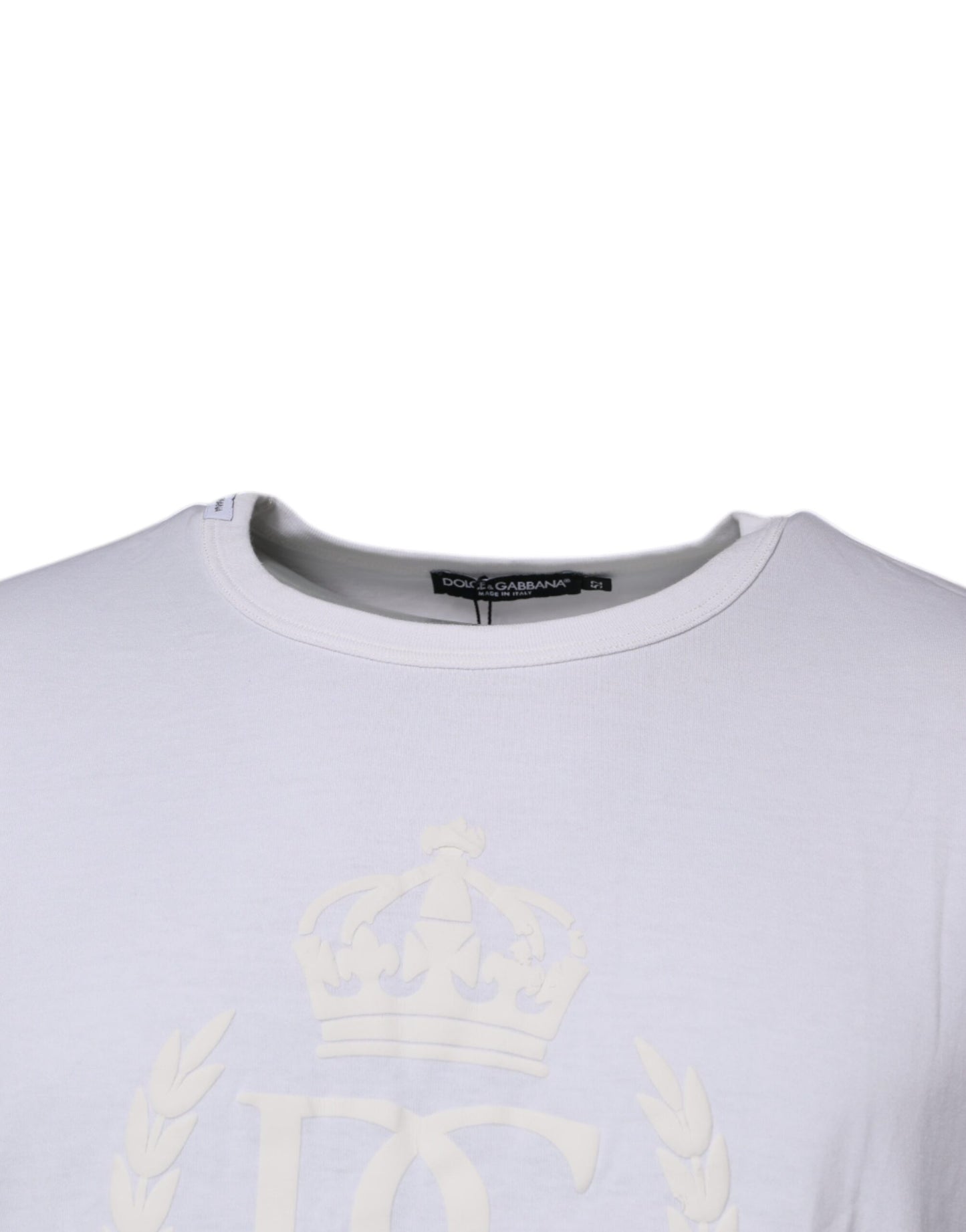 Dolce & Gabbana Weißes T-Shirt mit Logo-Prägung aus Baumwolle mit Rundhalsausschnitt
