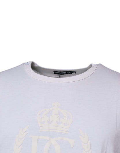 Dolce & Gabbana Weißes T-Shirt mit Logo-Prägung aus Baumwolle mit Rundhalsausschnitt