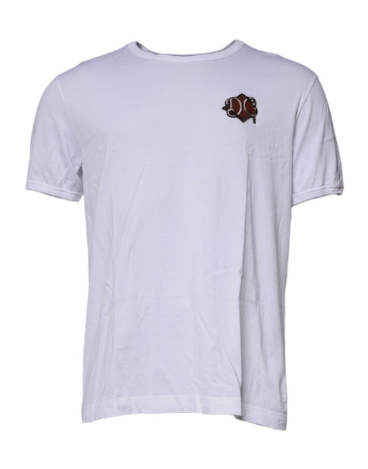 Dolce & Gabbana Weißes T-Shirt mit Rundhalsausschnitt und DG-Stickerei aus Baumwolle