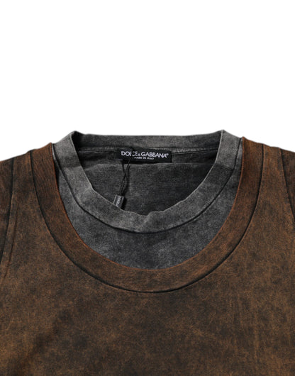 Dolce & Gabbana Braunes ärmelloses Baumwoll-T-Shirt mit Rundhalsausschnitt