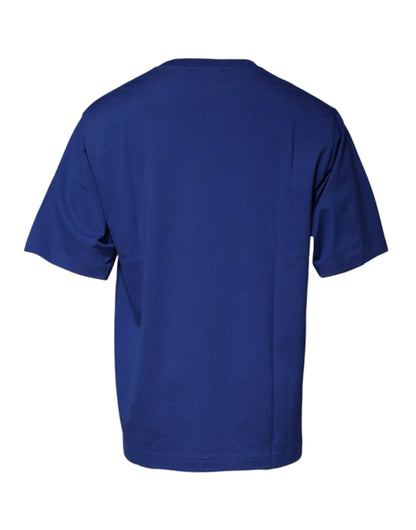 Dolce & Gabbana Blaues Logo Print Baumwolle Männer T-Shirt mit Rundhalsausschnitt