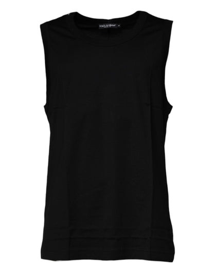 Dolce & Gabbana Schwarzes ärmelloses Baumwoll-T-Shirt mit Rundhalsausschnitt