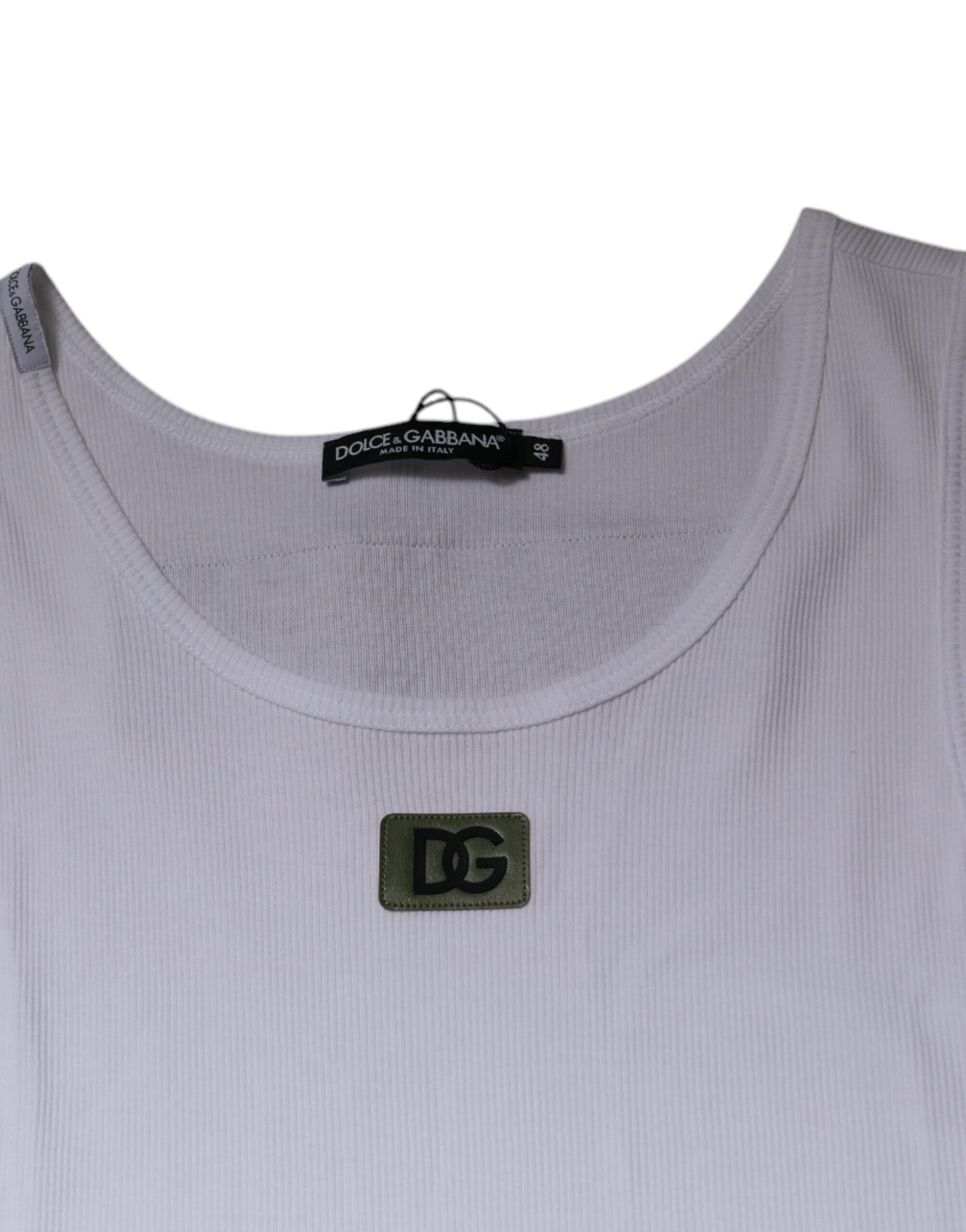 Dolce & Gabbana Weißes Baumwoll-T-Shirt mit Rundhalsausschnitt ohne Ärmel