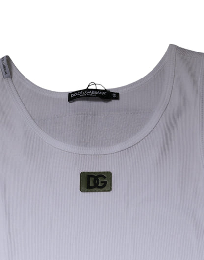 Dolce & Gabbana Weißes Baumwoll-T-Shirt mit Rundhalsausschnitt ohne Ärmel
