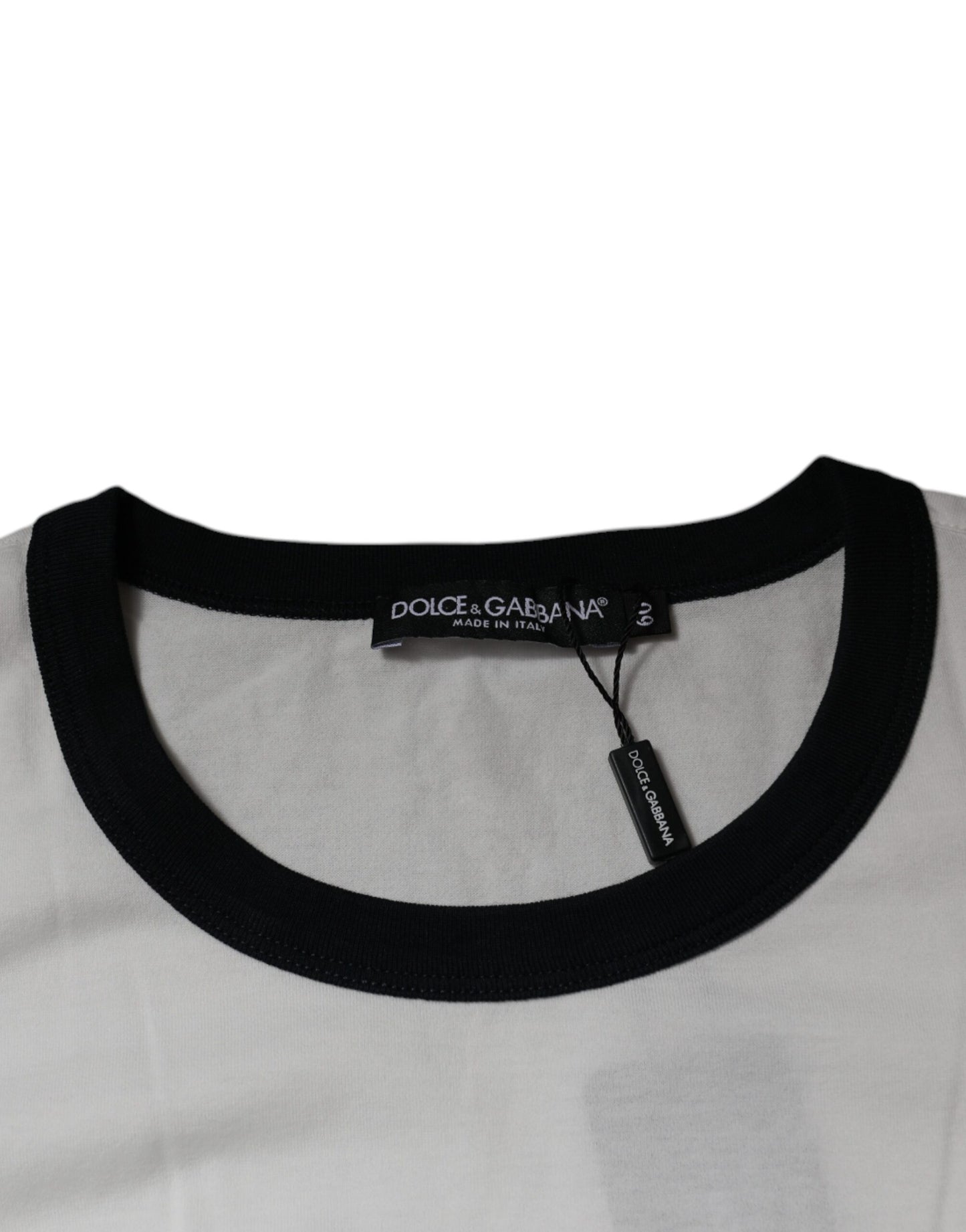 Dolce & Gabbana Weißes T-Shirt mit Rundhalsausschnitt aus Baumwolle mit Grafikdruck