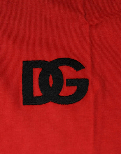 Dolce & Gabbana Rotes DG Logo Baumwoll-T-Shirt mit Rundhalsausschnitt