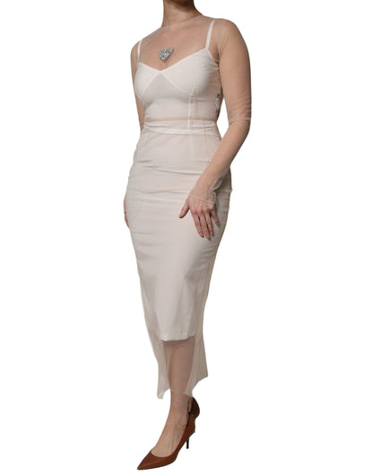 Dolce & Gabbana Weißes durchsichtiges Tüll-Bustier Bodycon Midikleid