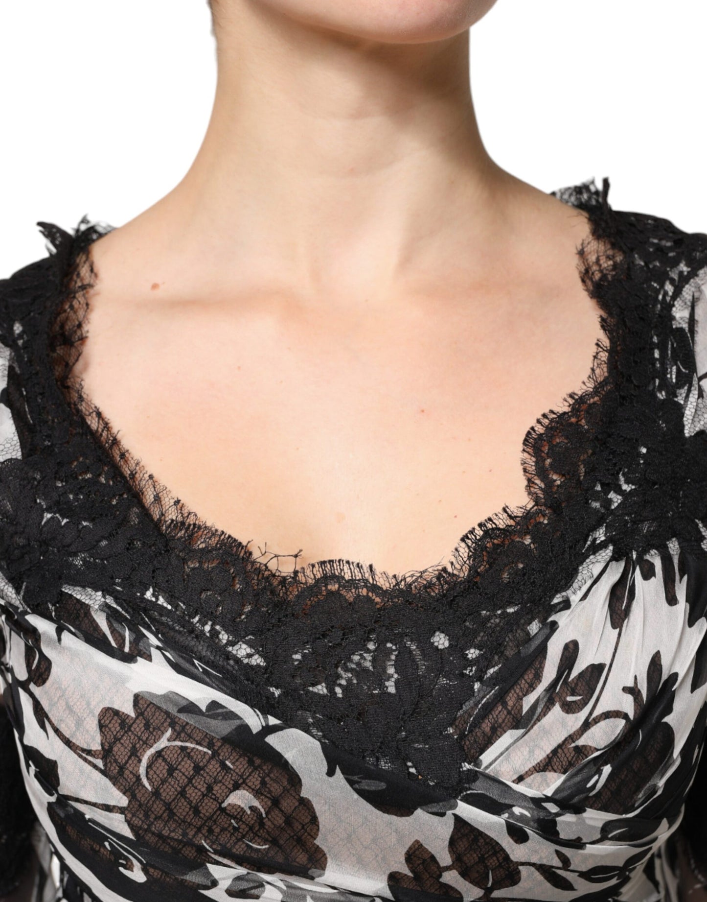 Dolce & Gabbana Schwarzes Maxikleid aus geblümter Seidenspitze Ricamo Ball
