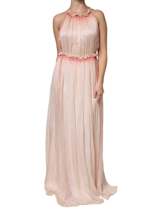 Alberta Ferretti Rosa ärmelloses plissiertes Maxikleid in A-Linie