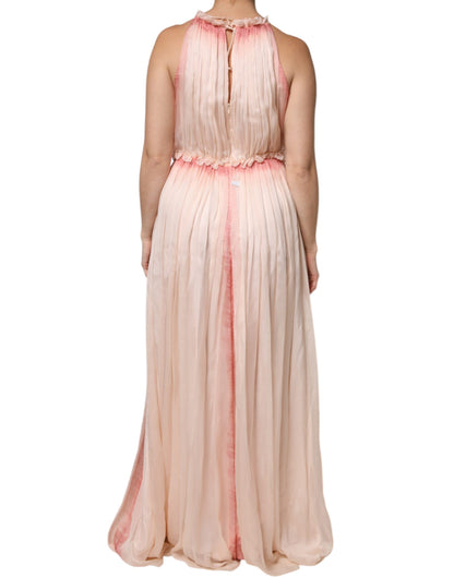 Alberta Ferretti Rosa ärmelloses plissiertes Maxikleid in A-Linie