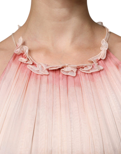 Alberta Ferretti Rosa ärmelloses plissiertes Maxikleid in A-Linie