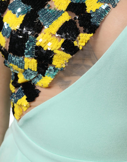 Elisabetta Franchi Mintgrünes langes Ein-Schulter-Jumpsuit-Kleid