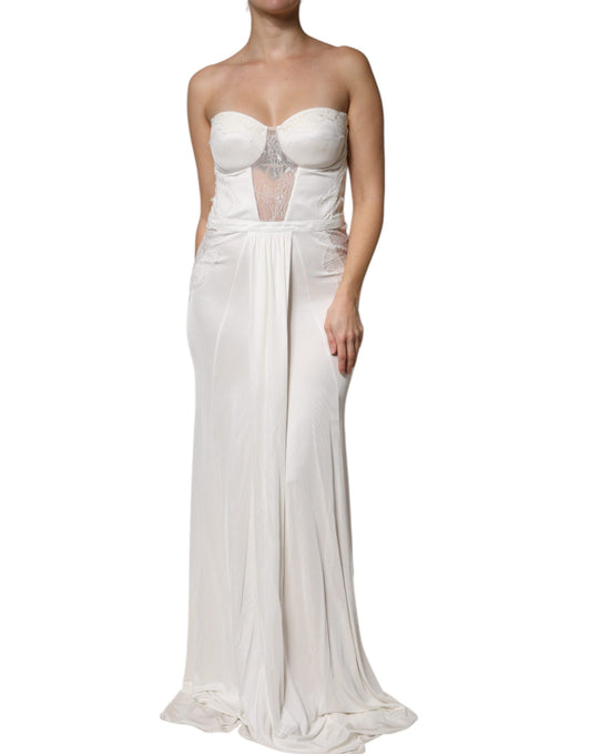 Elisabetta Franchi Weißes trägerloses Bustier Meerjungfrauen-Kleid