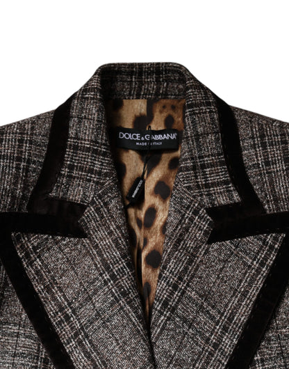 Dolce & Gabbana Brauner karierter Mantel mit langen Ärmeln und verkürzter Jacke