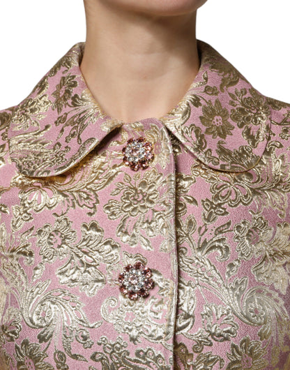 Dolce & Gabbana Metallischer Rosa-Gold-Jacquard-Juwel-Knopf-Mantel Jacke