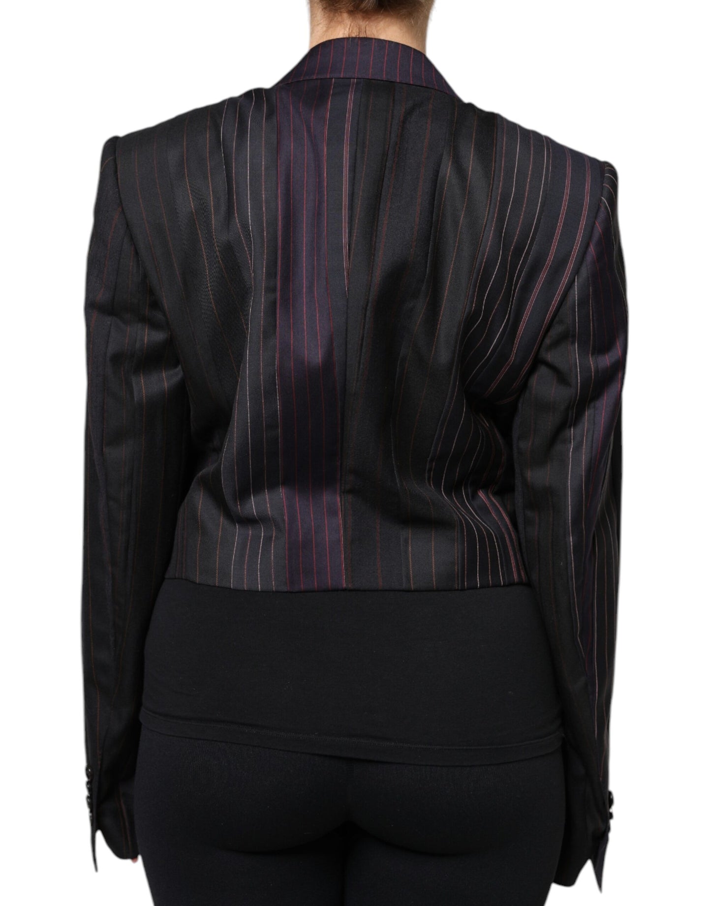 Dolce & Gabbana Multicolor Streifen Wolle Cropped Blazer Mantel Jacke