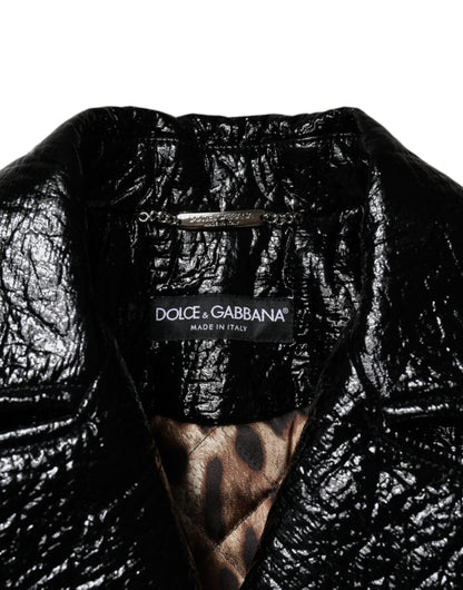 Dolce & Gabbana Schwarzer Leder Mantel mit langen Ärmeln