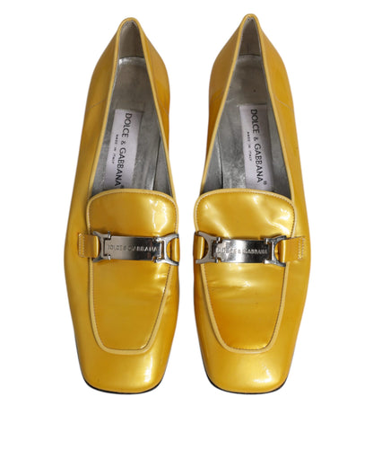 Dolce & Gabbana Gelbe Leder Logo Plaque Slip On Mokassin Schuhe