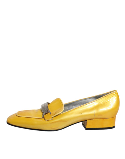 Dolce & Gabbana Gelbe Leder Logo Plaque Slip On Mokassin Schuhe