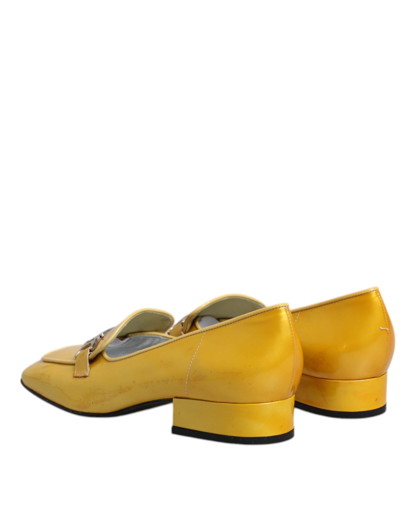 Dolce & Gabbana Gelbe Leder Logo Plaque Slip On Mokassin Schuhe