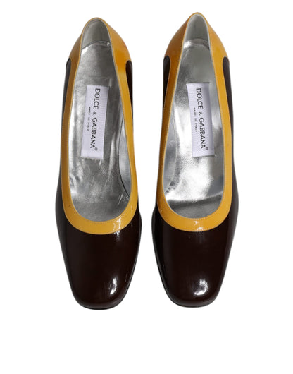 Dolce & Gabbana Gelb Braun Leder Blockabsatz Pumps Schuhe