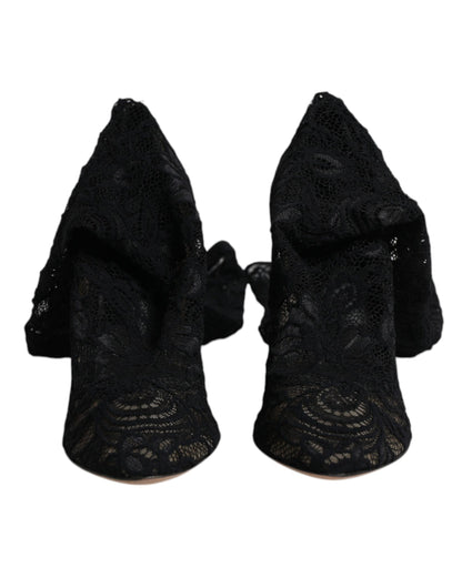 Dolce & Gabbana Schwarz Stretch Socken Taormina Spitze Stiefel Schuhe