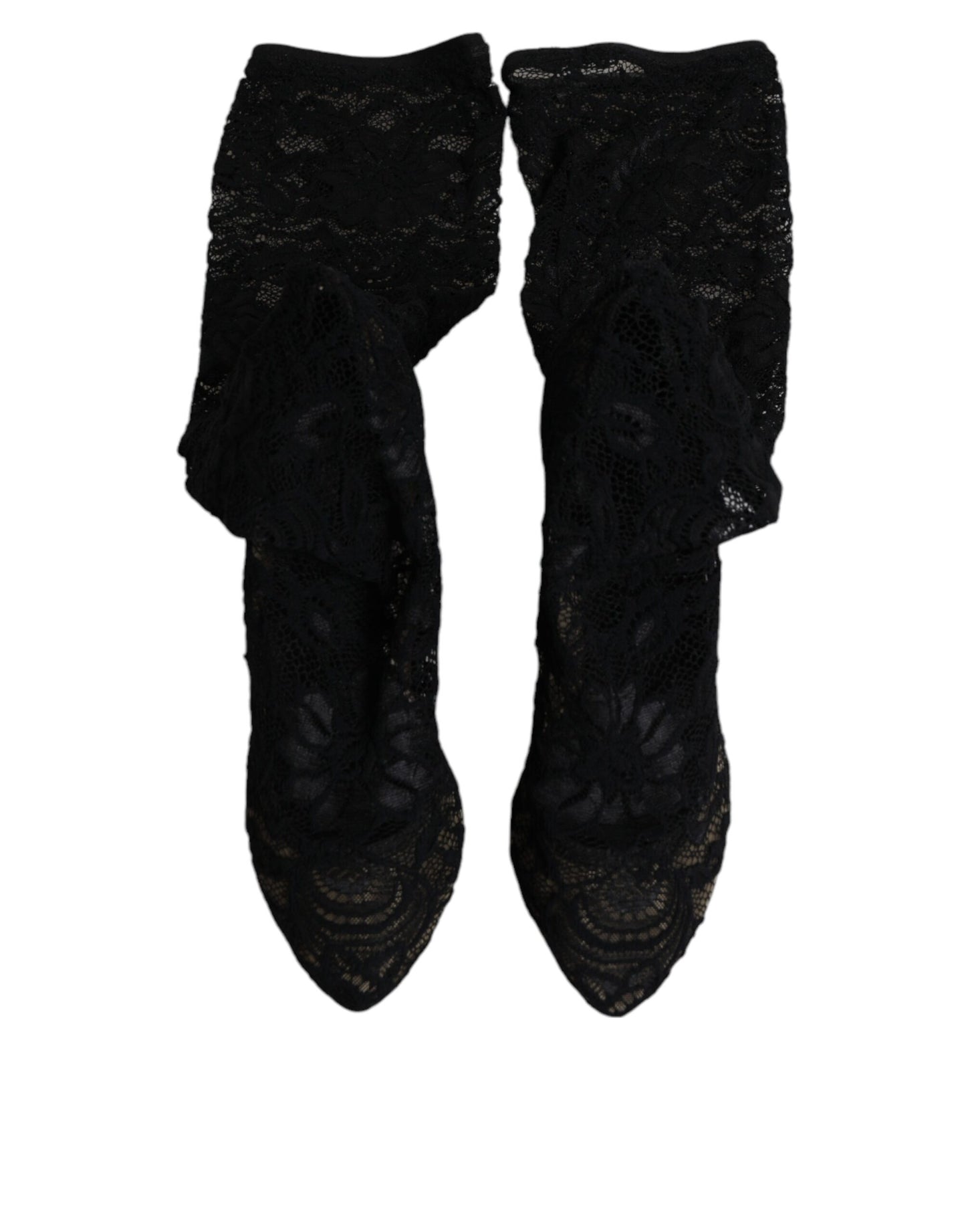 Dolce & Gabbana Schwarz Stretch Socken Taormina Spitze Stiefel Schuhe