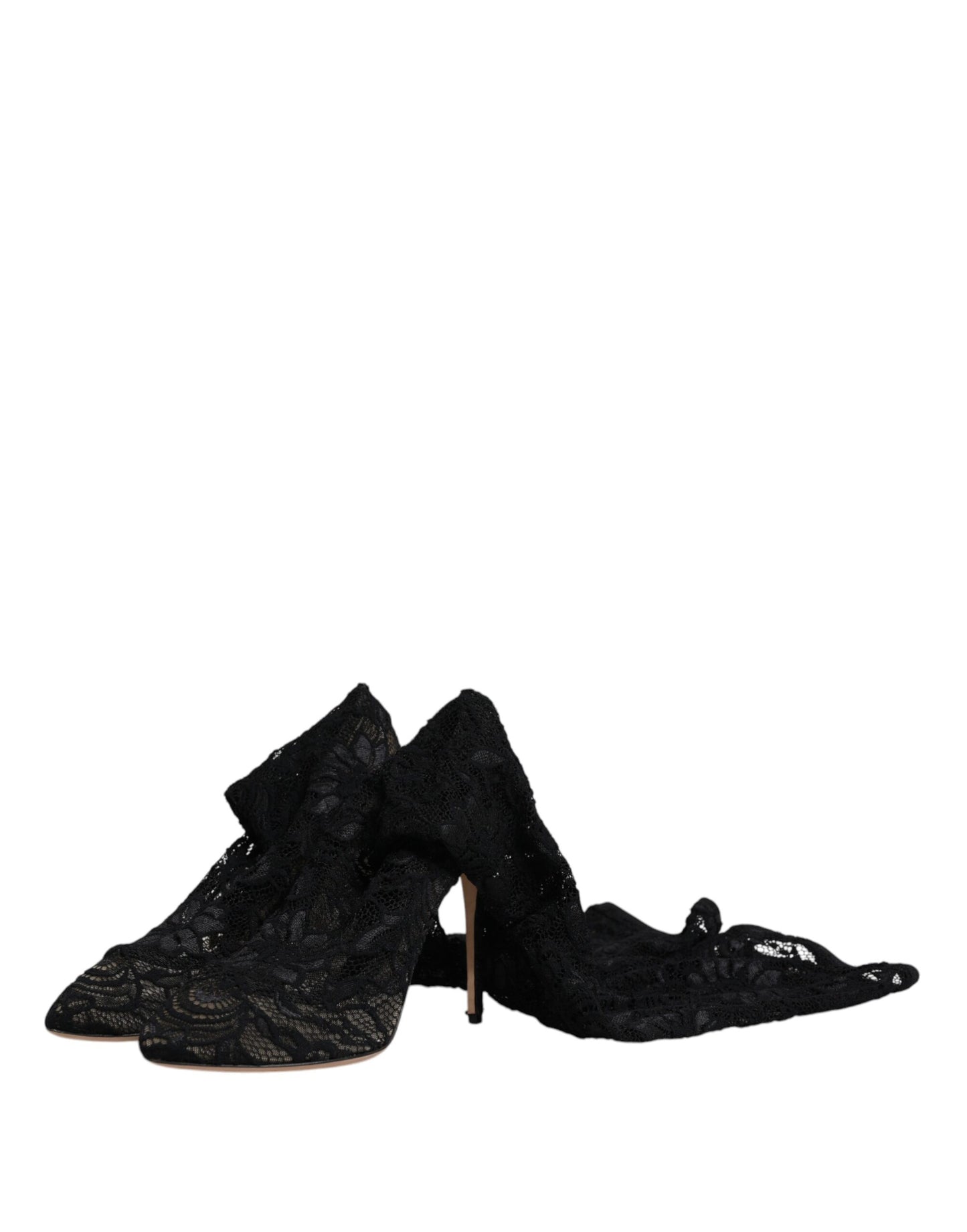 Dolce & Gabbana Schwarz Stretch Socken Taormina Spitze Stiefel Schuhe