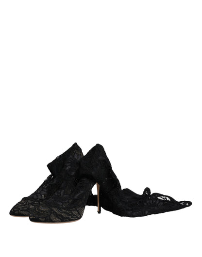 Dolce & Gabbana Schwarz Stretch Socken Taormina Spitze Stiefel Schuhe