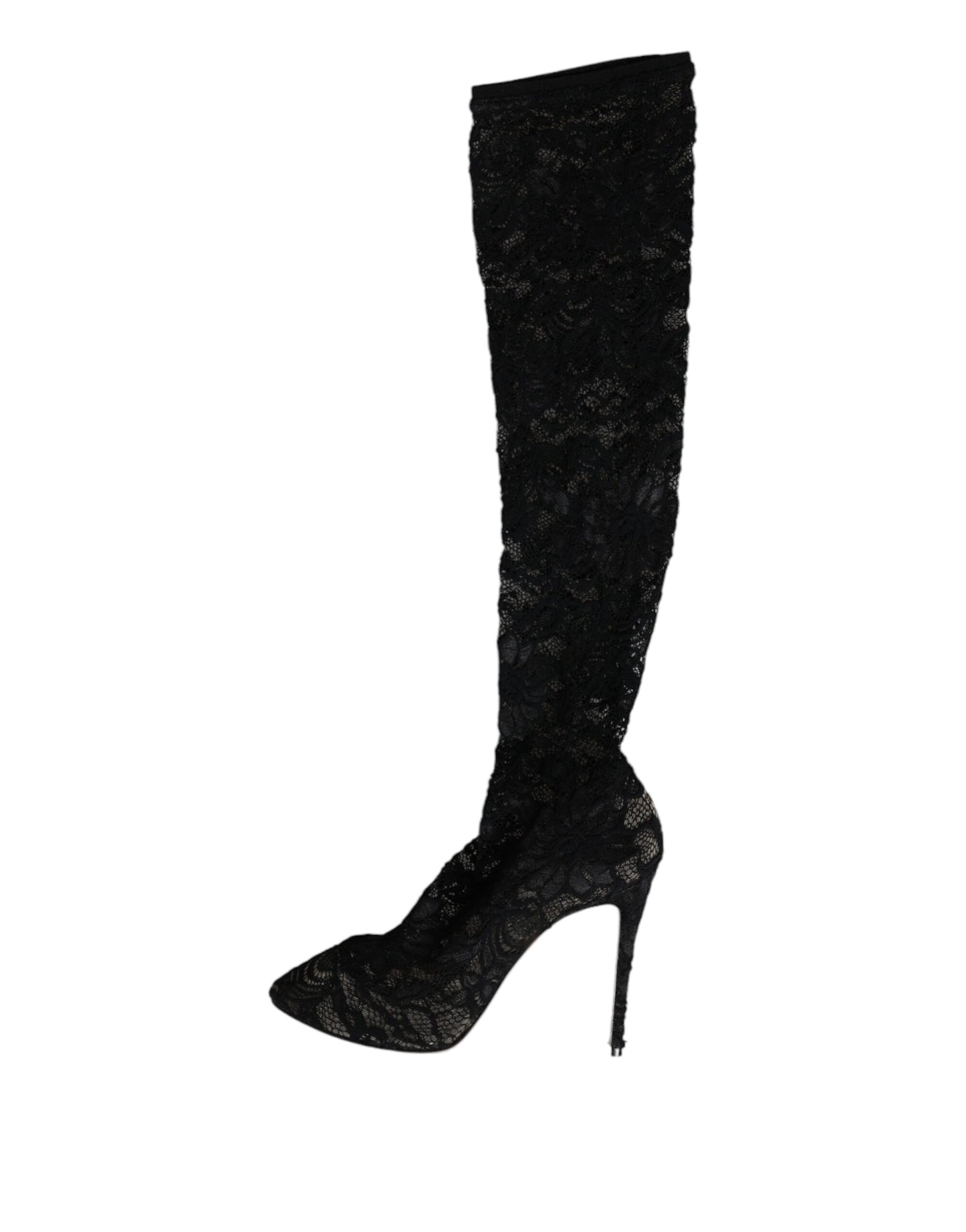 Dolce & Gabbana Schwarz Stretch Socken Taormina Spitze Stiefel Schuhe