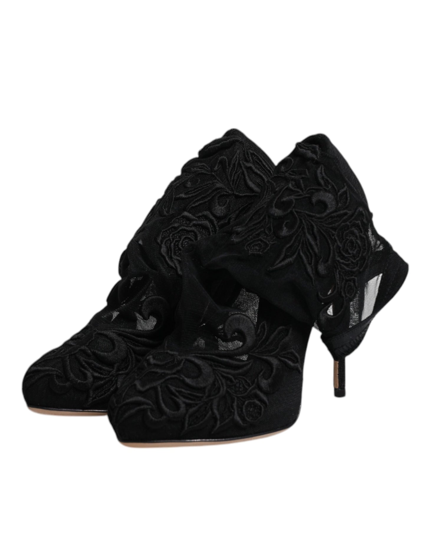 Dolce & Gabbana Schwarze Tüll Stretch Heels Mittlere Wadenstiefel Schuhe