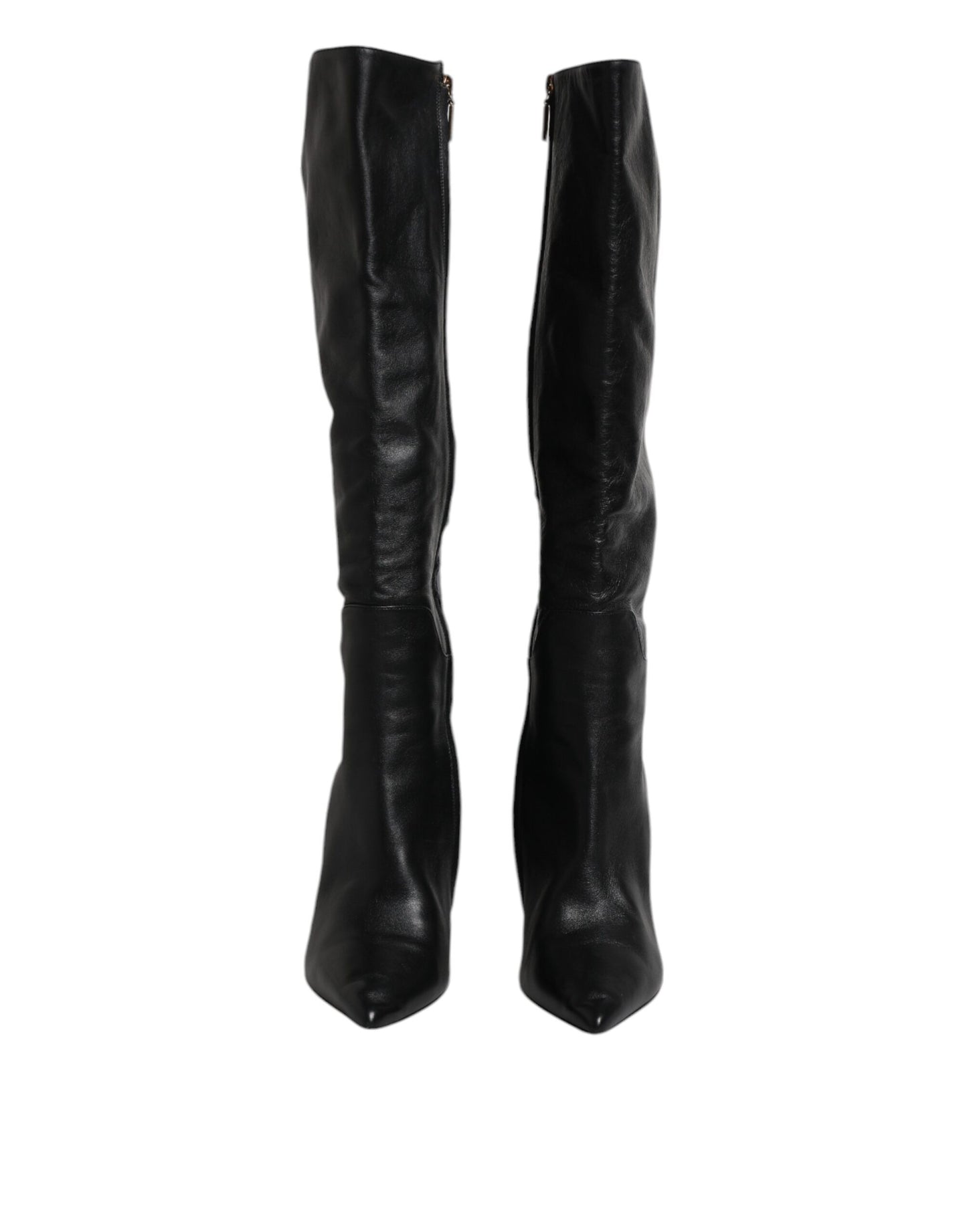 Dolce & Gabbana Schwarze Leder Absätze Kniehohe Stiefel Schuhe