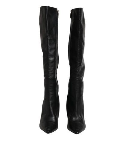 Dolce & Gabbana Schwarze Leder Absätze Kniehohe Stiefel Schuhe