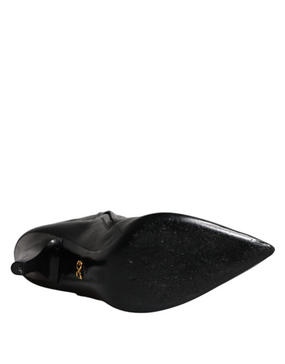 Dolce & Gabbana Schwarze Leder Absätze Kniehohe Stiefel Schuhe