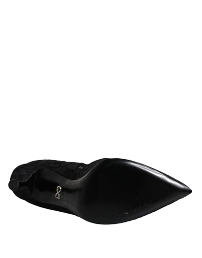 Dolce & Gabbana Schwarz Spitze Kristalle Mary Jane Pumps Schuhe